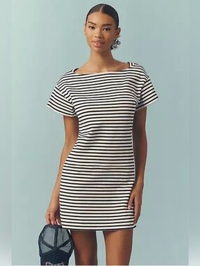 Anthropologie Nation LTD Rosie Dress Navy Breton Stripe Cotton Mini M NWT